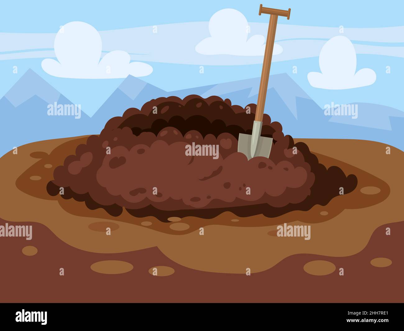 Hole in the ground, burrow ground works digging, pile dirt. Vector