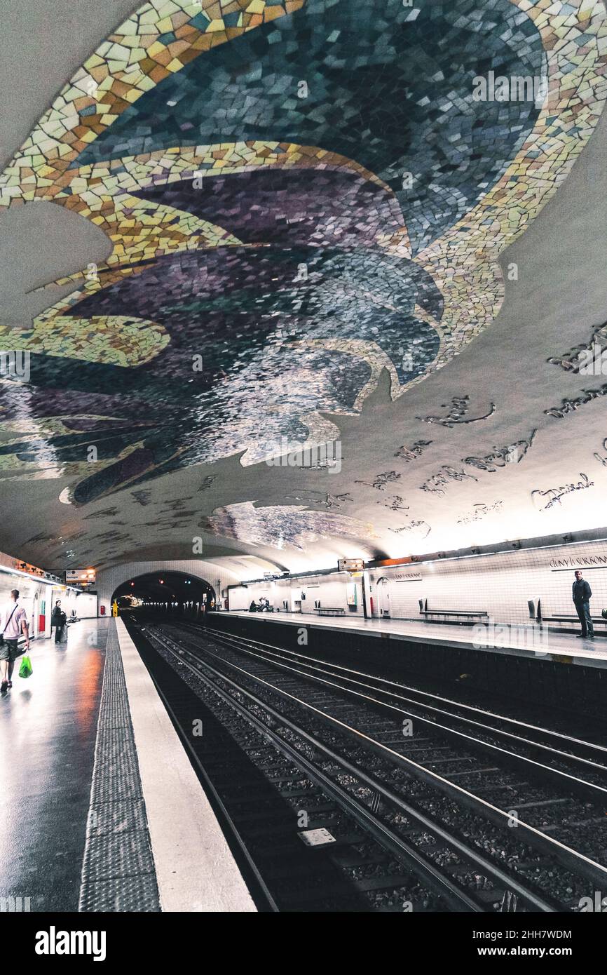 The Cluny La Sorbonne Métro station is one of the most attractive on the Paris system. Paris, France. Stock Photo