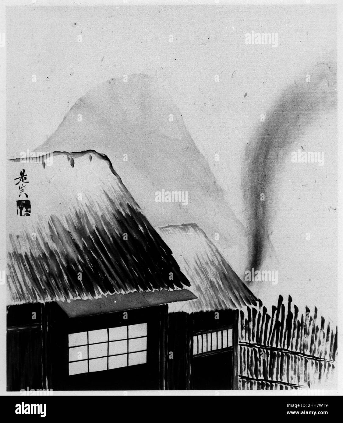 Traditional japanese house painting Black and White Stock Photos