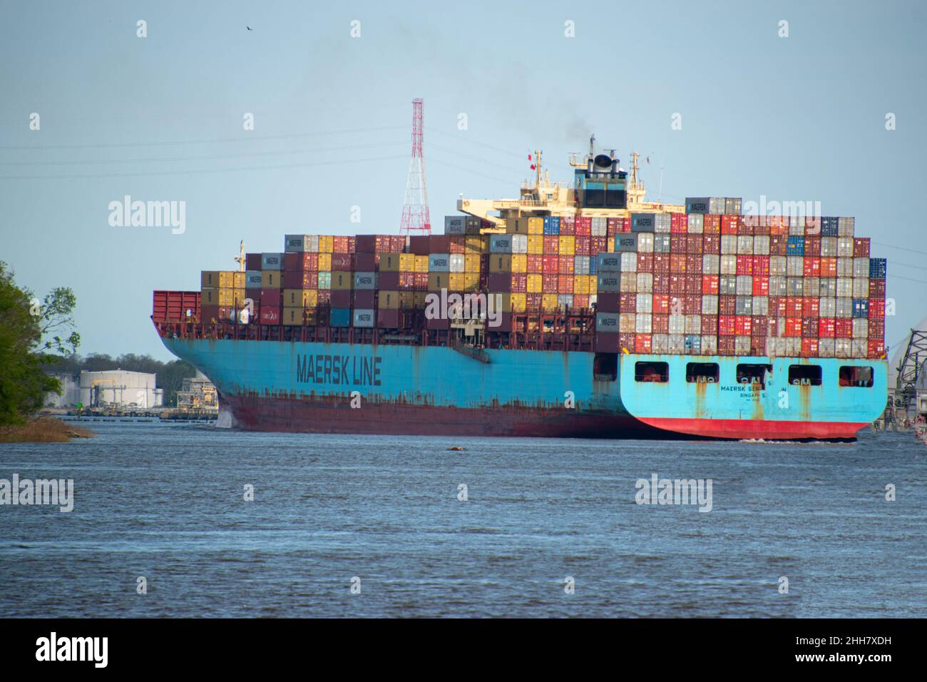 A large container ship sailing into the port of Savannah, GA Stock ...