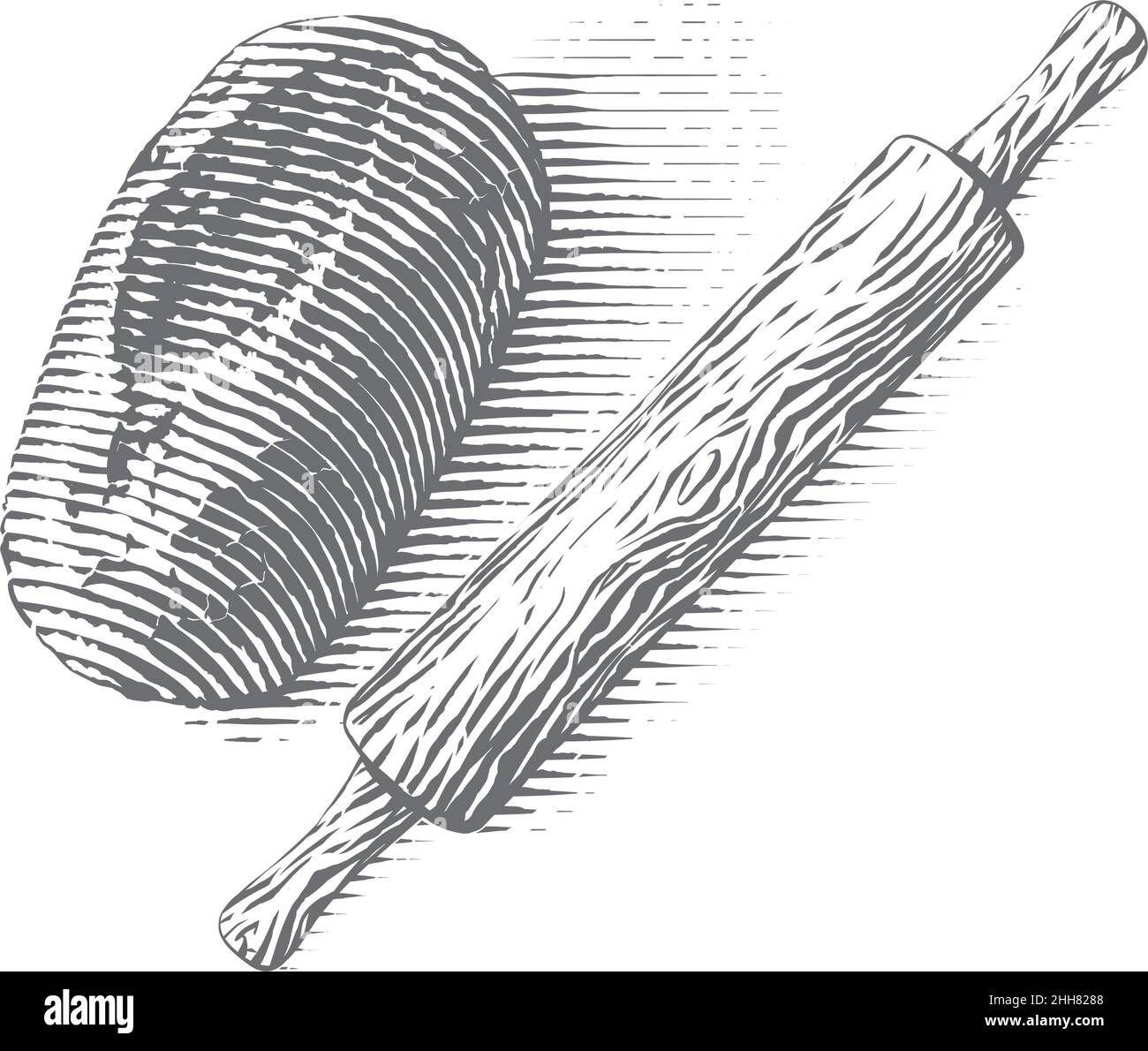 bread and rolling pin Hand drawing sketch engraving illustration style Stock Vector Image & Art