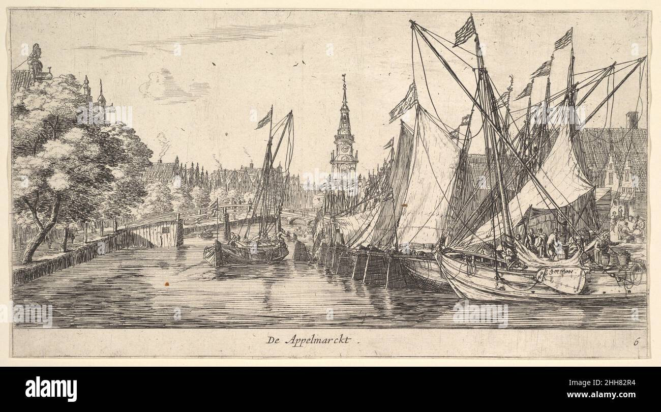 De Appelmarckt (The Apple Market), from Views in Amsterdam, plate 6 ca. 1659/62 (?) Reinier Nooms, called Zeeman Dutch. De Appelmarckt (The Apple Market), from Views in Amsterdam, plate 6  380680 Artist: Reinier Nooms, called Zeeman, Dutch, Amsterdam ca. 1623?1664 Amsterdam, De Appelmarckt (The Apple Market), from Views in Amsterdam, plate 6, ca. 1659/62 (?), Etching; second state of two, sheet: 5 1/4 x 9 5/8 in. (13.3 x 24.5 cm). The Metropolitan Museum of Art, New York. The Elisha Whittelsey Collection, The Elisha Whittelsey Fund, 1954 (54.539.2) Stock Photo