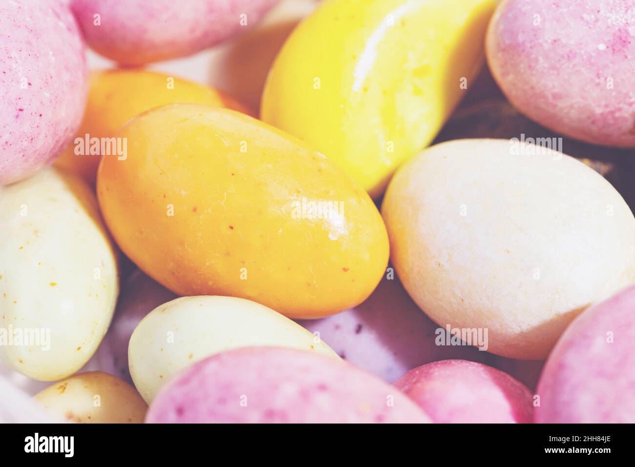 Easter Day concept. Multicolored chocolate coffee cups background Stock Photo