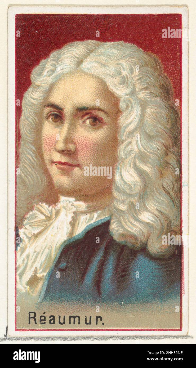 René Antoine Ferchault de Réaumur, printer's sample for the World's Inventors souvenir album (A25) for Allen & Ginter Cigarettes 1888 Issued by Allen & Ginter American Printer's samples for the collector's album 'World's Inventors' (A25), issued in 1888 to promote Allen & Ginter brand cigarettes. Citing Burdick's 'The American Card Catalog': 'Souvenir albums of this type, as issued by the tobacco companies, were probably intended to replace the individual cards if the smoker so desired, or at least enable him to own the entire collection of designs without the difficulty attendant to obtaining Stock Photo