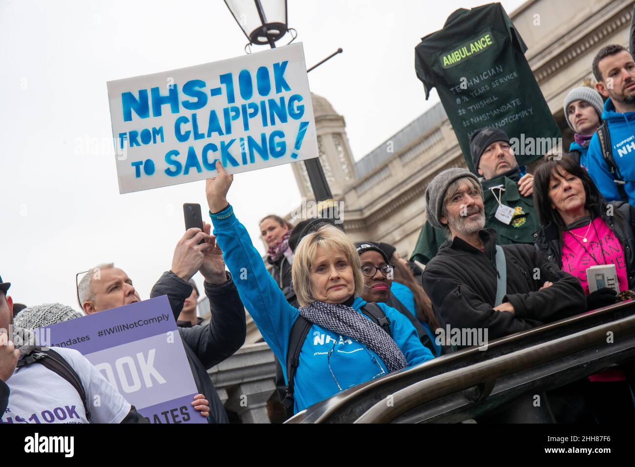 LONDON, UK 22nd January 2022, 100k NHS a group of NHS workers against mandatory vaccinations protest in Central London Stock Photo