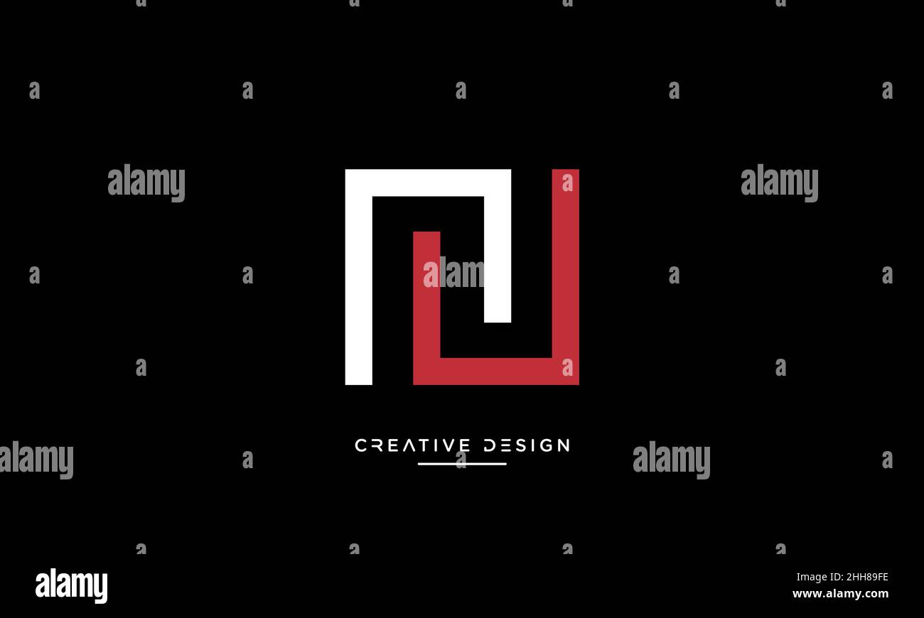 Alphabet Letters NU, UN Logo Monogram Stock Vector