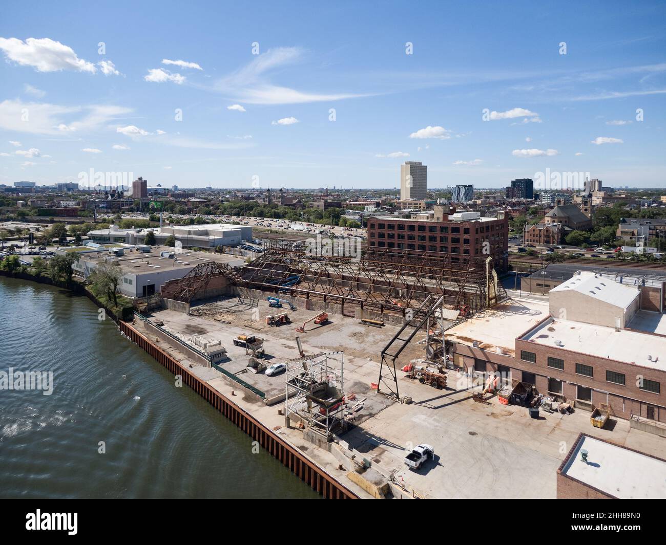 Aerial view of the Morton Salt facility under construction Stock Photo
