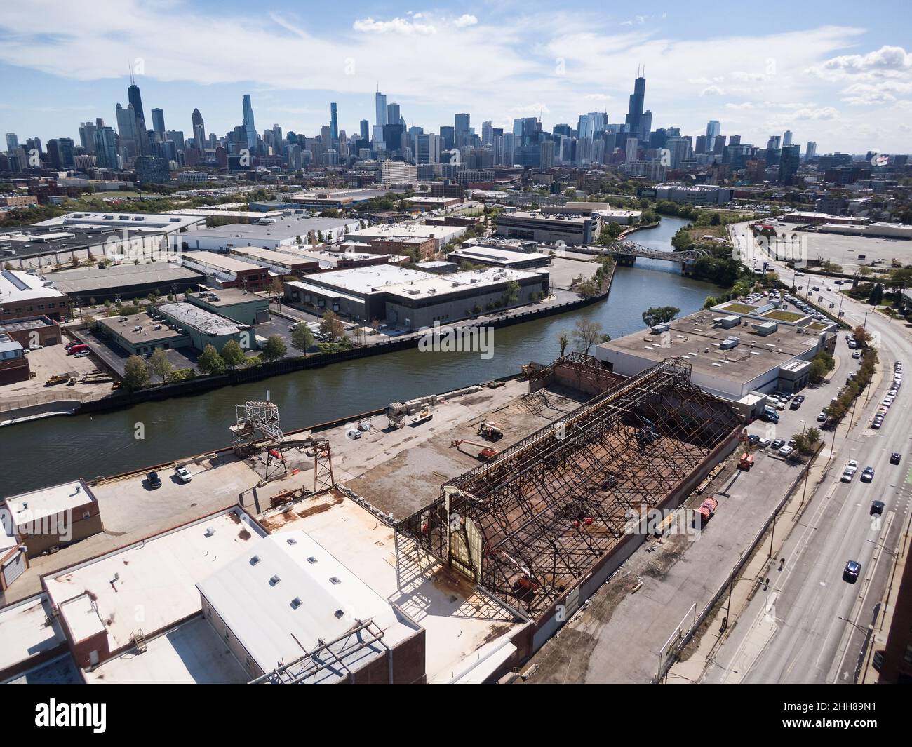 Aerial view of the Morton Salt facility under construction Stock Photo