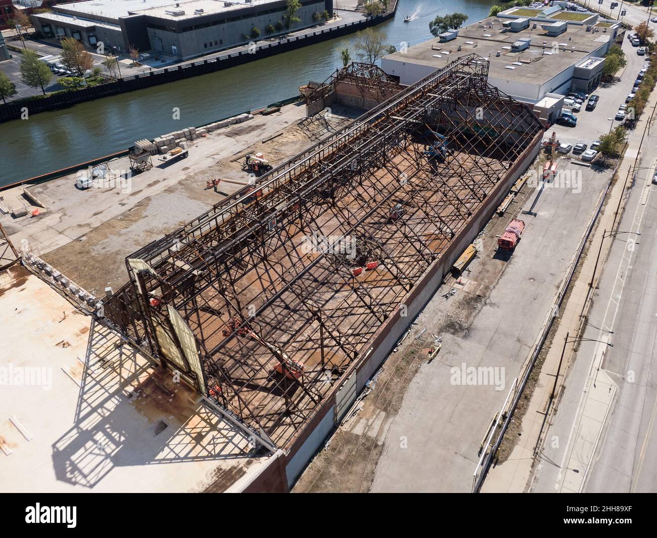 Aerial view of the Morton Salt facility under construction Stock Photo