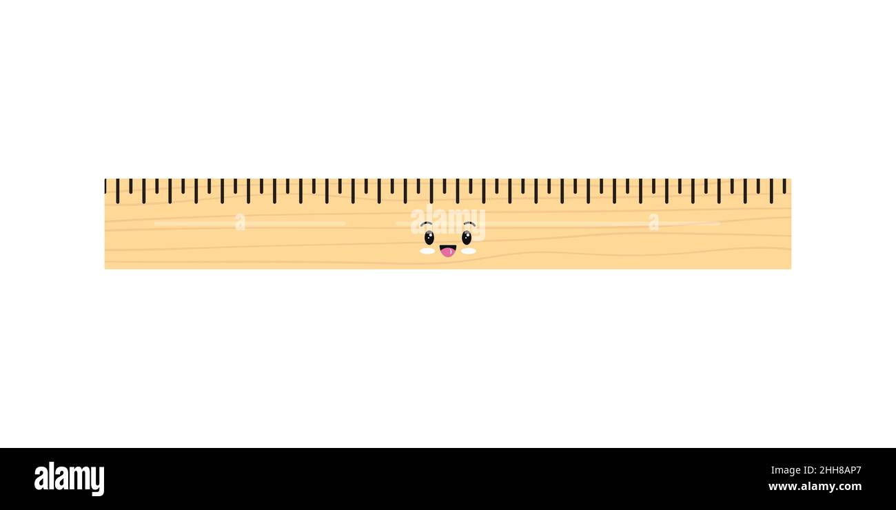 Cute wooden ruler emoji kawaii instrument icon isolated on a white ...