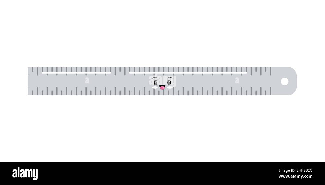 Cute metal ruler kawaii emoji instrument icon isolated on a white ...