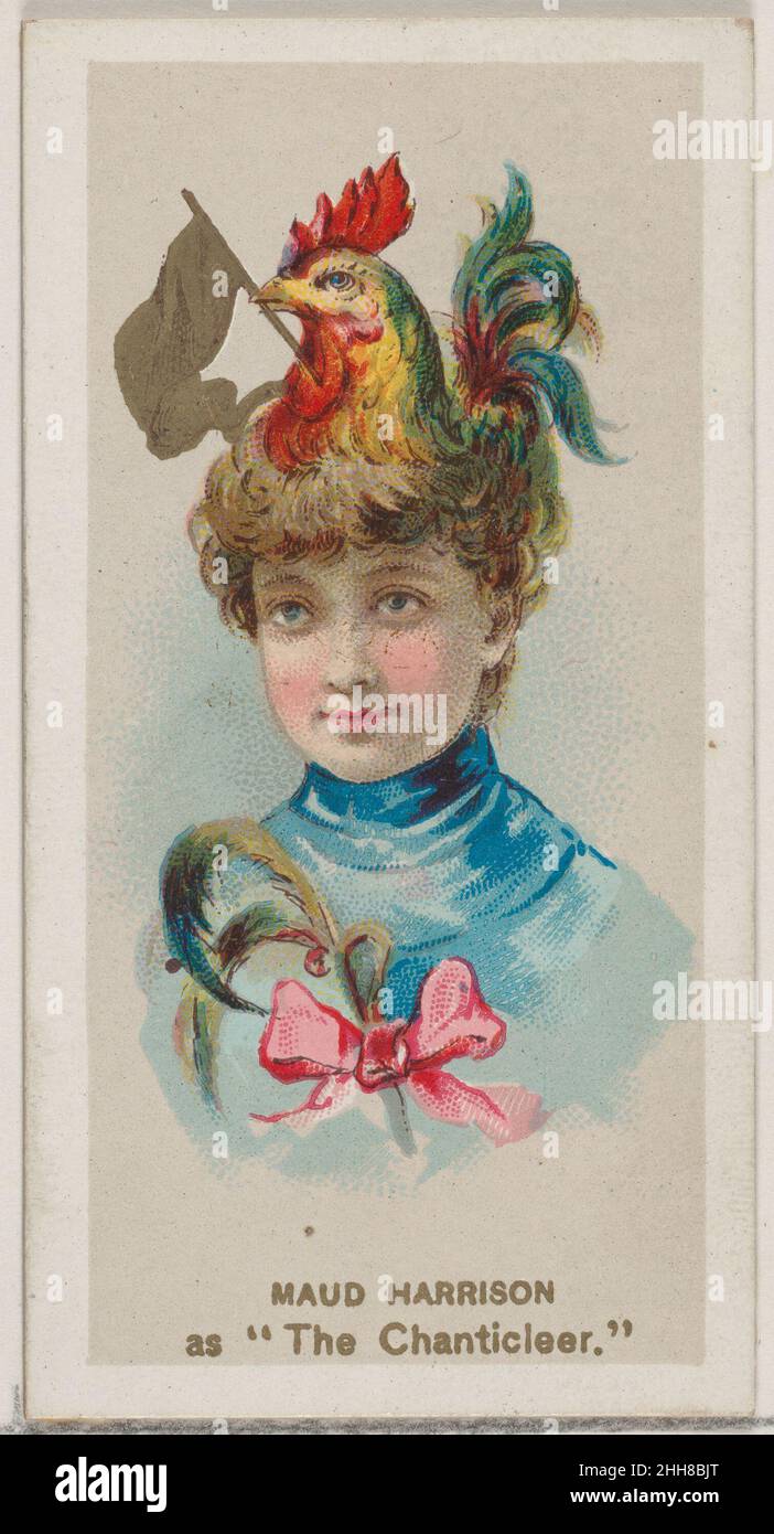 Maud Harrison as 'The Chanticleer,' from the series Fancy Dress Ball Costumes (N73) for Duke brand cigarettes 1889 Issued by W. Duke, Sons & Co. American Trade cards from the 'Fancy Dress Ball Costumes' series (N73), issued in a set of 50 cards in 1889 to promote W. Duke Sons & Co. brand cigarettes.. Maud Harrison as 'The Chanticleer,' from the series Fancy Dress Ball Costumes (N73) for Duke brand cigarettes. 1889. Commercial color lithograph. Issued by W. Duke, Sons & Co. (New York and Durham, N.C.) Stock Photo