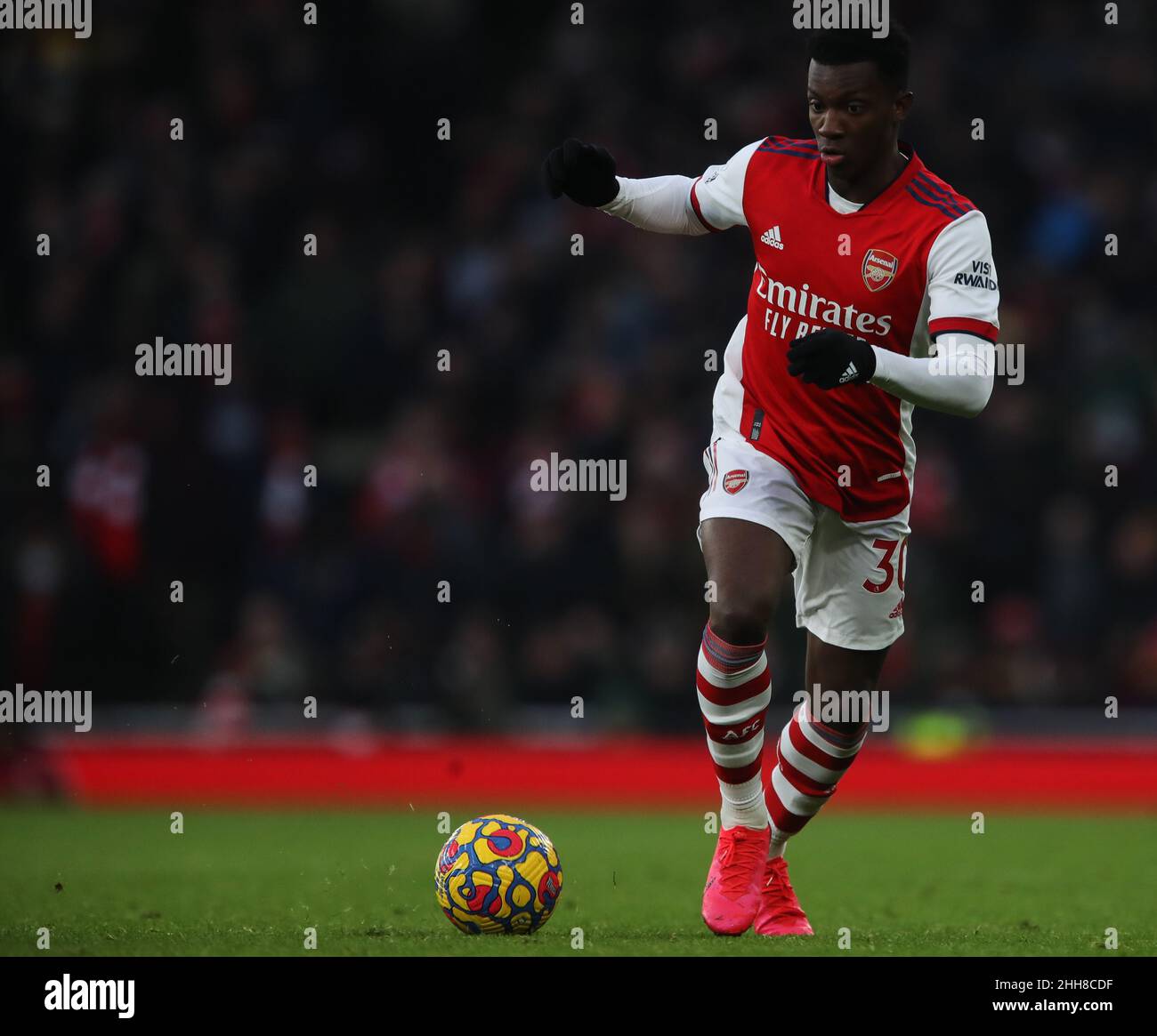 LONDON, ENGLAND - JANUARY 23: Eddie Nketiah of Arsenal in possession during the Premier League match between Arsenal and Burnley at Emirates Stadium on January 23, 2022 in London, United Kingdom. (Photo by MB Media) Stock Photo