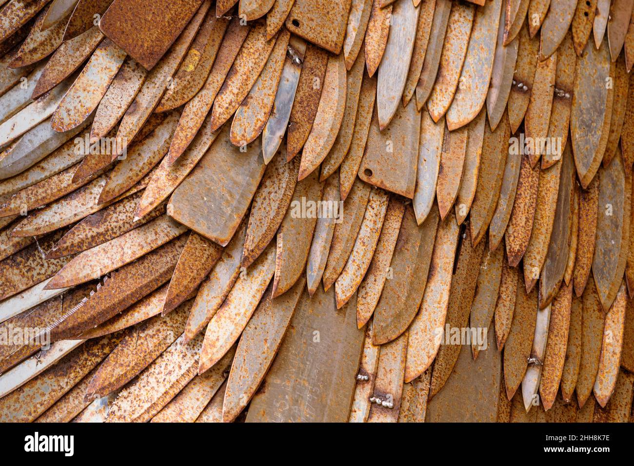 Close up detail of multiple blades of the knife angel sculpture Stock Photo