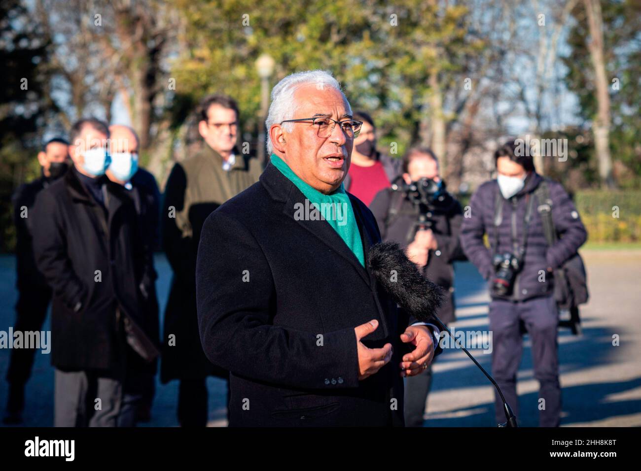 Porto, Portugal. 23rd Jan, 2022. António Costa, Prime Minister of Portugal speaks to the media during the mobile early voting for the legislative elections at Super Bock Arena in Porto. (Photo by Teresa Nunes/SOPA Images/Sipa USA) Credit: Sipa USA/Alamy Live News Stock Photo