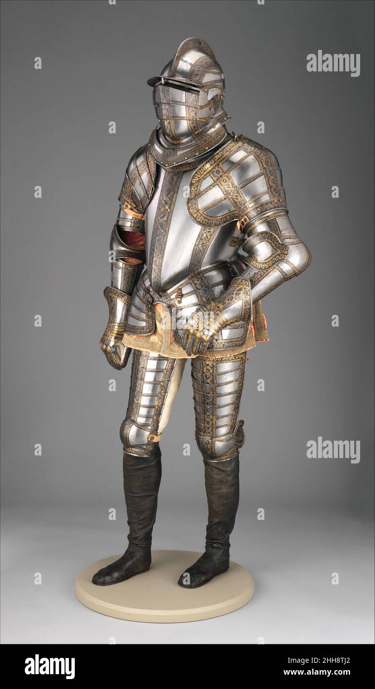 Armor of Sir James Scudamore (1558–1619) ca. 1595–96; restored and completed, 1915 Made under the direction of Jacob Halder British Sir James Scudamore (1558–1619) was a prominent Elizabethan soldier and courtier. Also an enthusiastic jouster, he was praised in Edmund Spenser’s Faerie Queene (published 1596) as an example of chivalry personified.This armor was part of a large garniture, which probably had exchange pieces to adapt it for cavalry, infantry, and possibly also tournament use. It was made in the royal workshops at Greenwich about 1595–96, perhaps in anticipation of Scudamore’s part Stock Photo