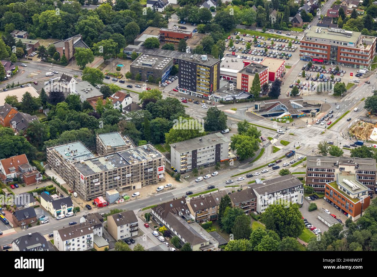 Aerial view, construction site and new building of a retirement home, Düsseldorfer Landstraße 163-169, Buchholz, Duisburg, Ruhr area, North Rhine-West Stock Photo