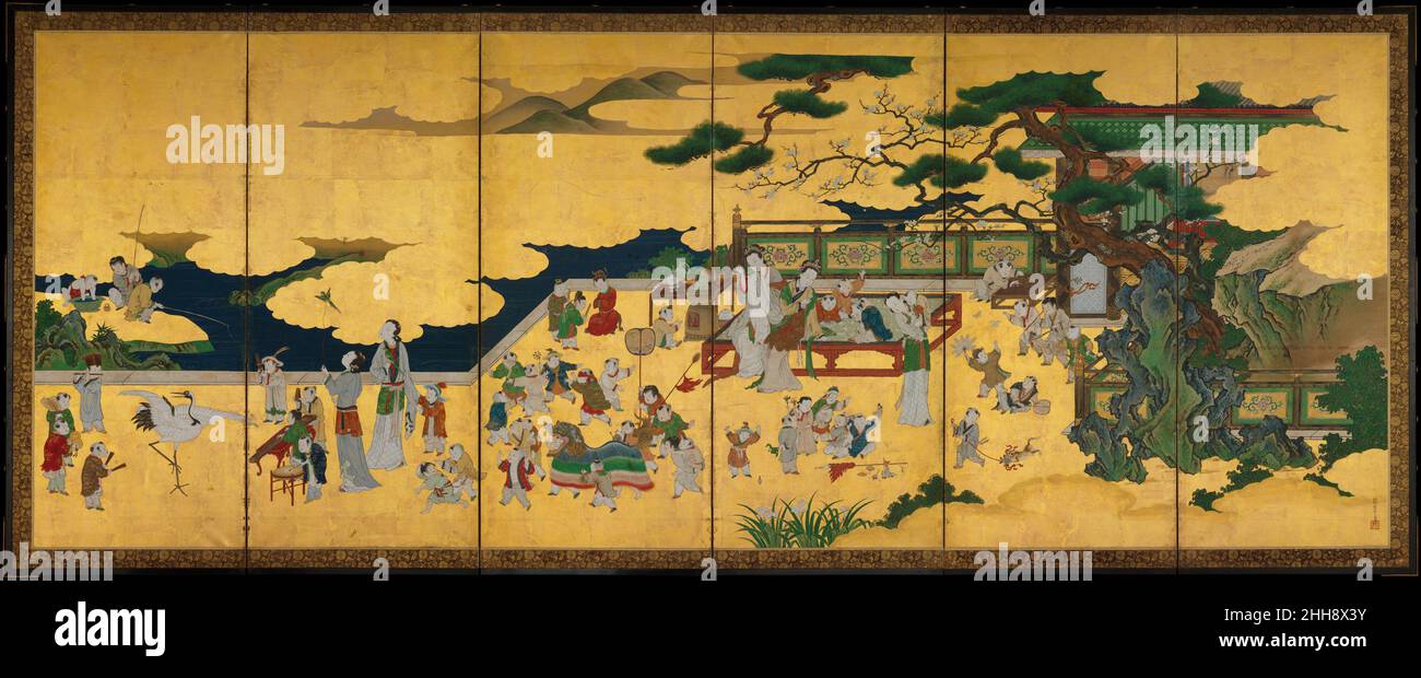 One Hundred Boys 17th century Kano Ein? Japanese The signatures and red ...
