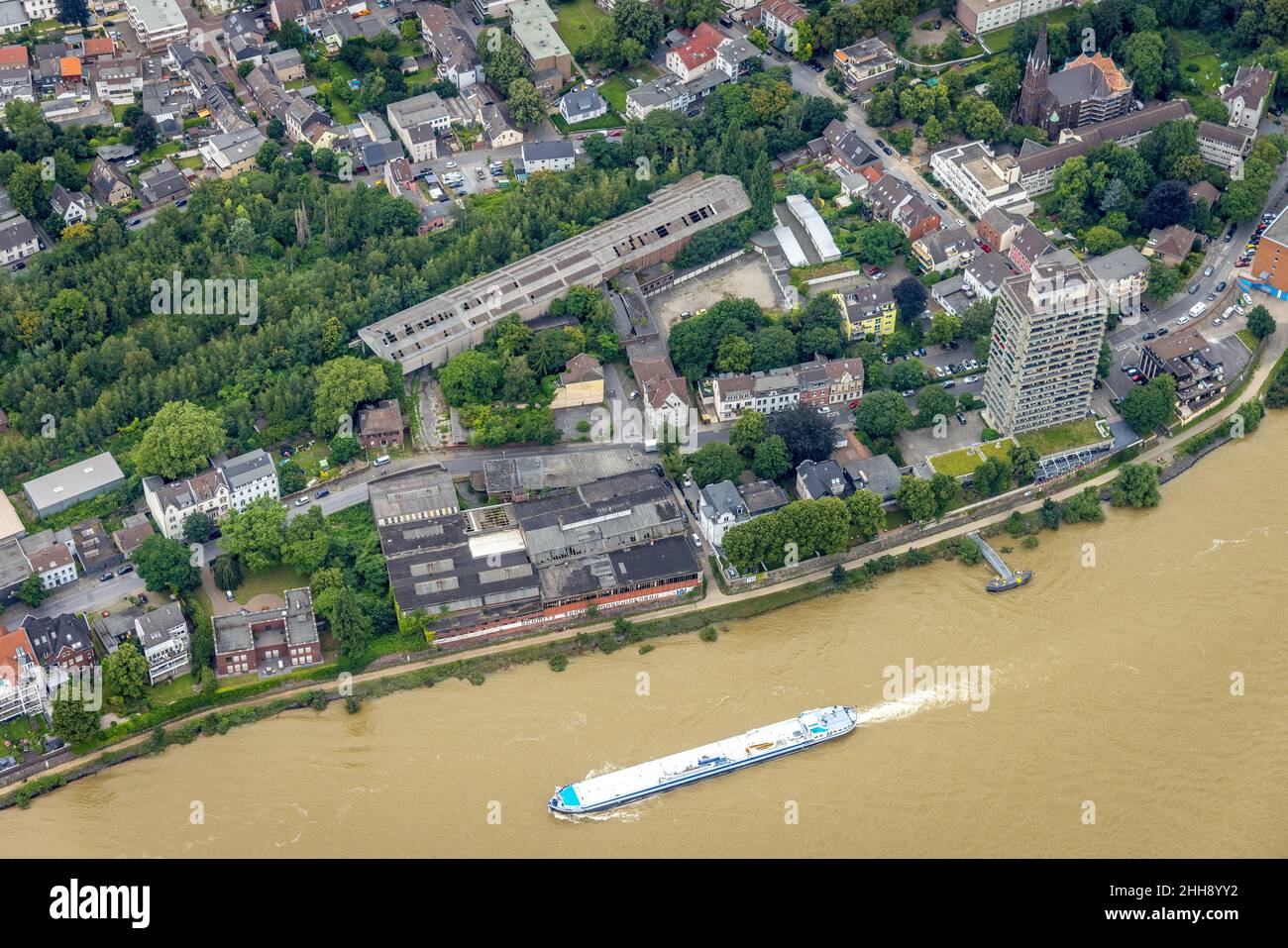 Aerial view, Hotel Rheingarten on the banks of the Rhine, shipping