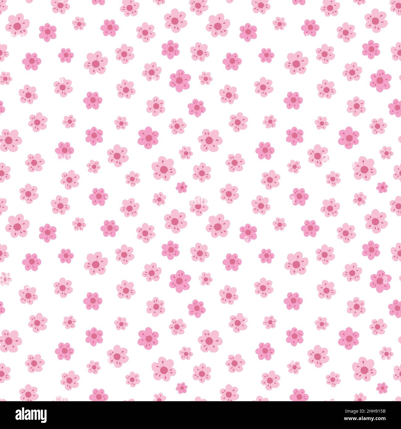 Cute pink flowers seamless pattern. Vector endless white background ...
