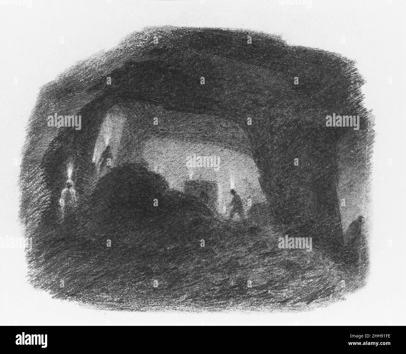 In the Valley of Wyoming, Pennsylvania (Interior of a Coal Mine, Susquehanna) 1852 Thomas Addison Richards This is one of two drawings (see also 1974.197.3) Richards executed as designs for wood-engraved illustrations to accompany an article he wrote for “Harper’s New Monthly Magazine,” published in October 1853. Like John Hazelhurst Latrobe, who had visited the area earlier, Richards made scenic views of the Susquehanna River region, but here he depicted mining activity in the coal-rich Wyoming Valley of the Susquehanna. The glowing lights in the two drawings are probably candles affixed to t Stock Photo