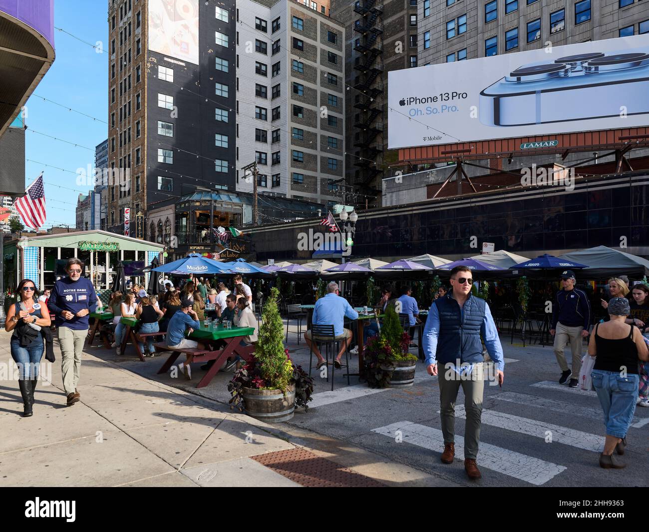 Division street outdoor bars during COVID pandemic Stock Photo