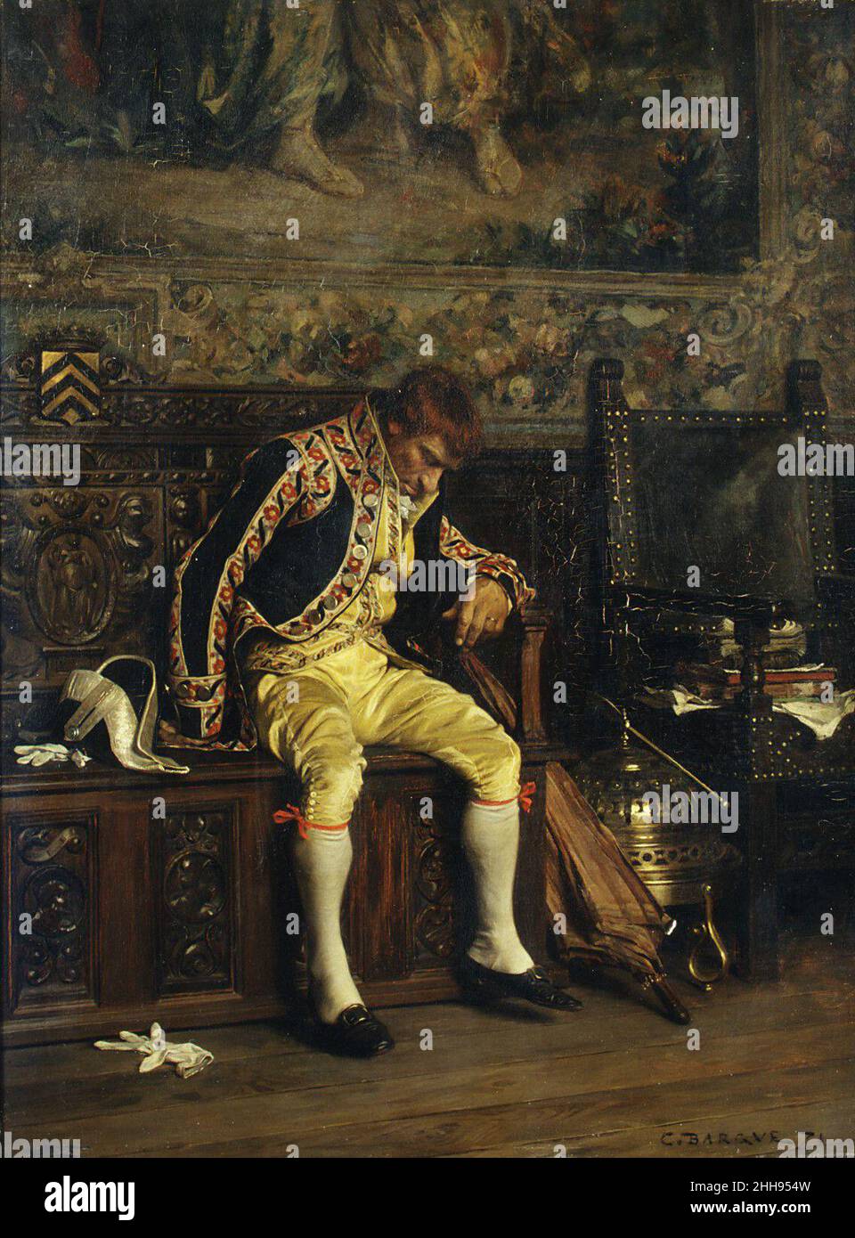A Footman Sleeping 1871 Charles Bargue French. A Footman Sleeping. Charles Bargue (French, Paris 1825/26–1883 Paris). 1871. Oil on wood. Paintings Stock Photo