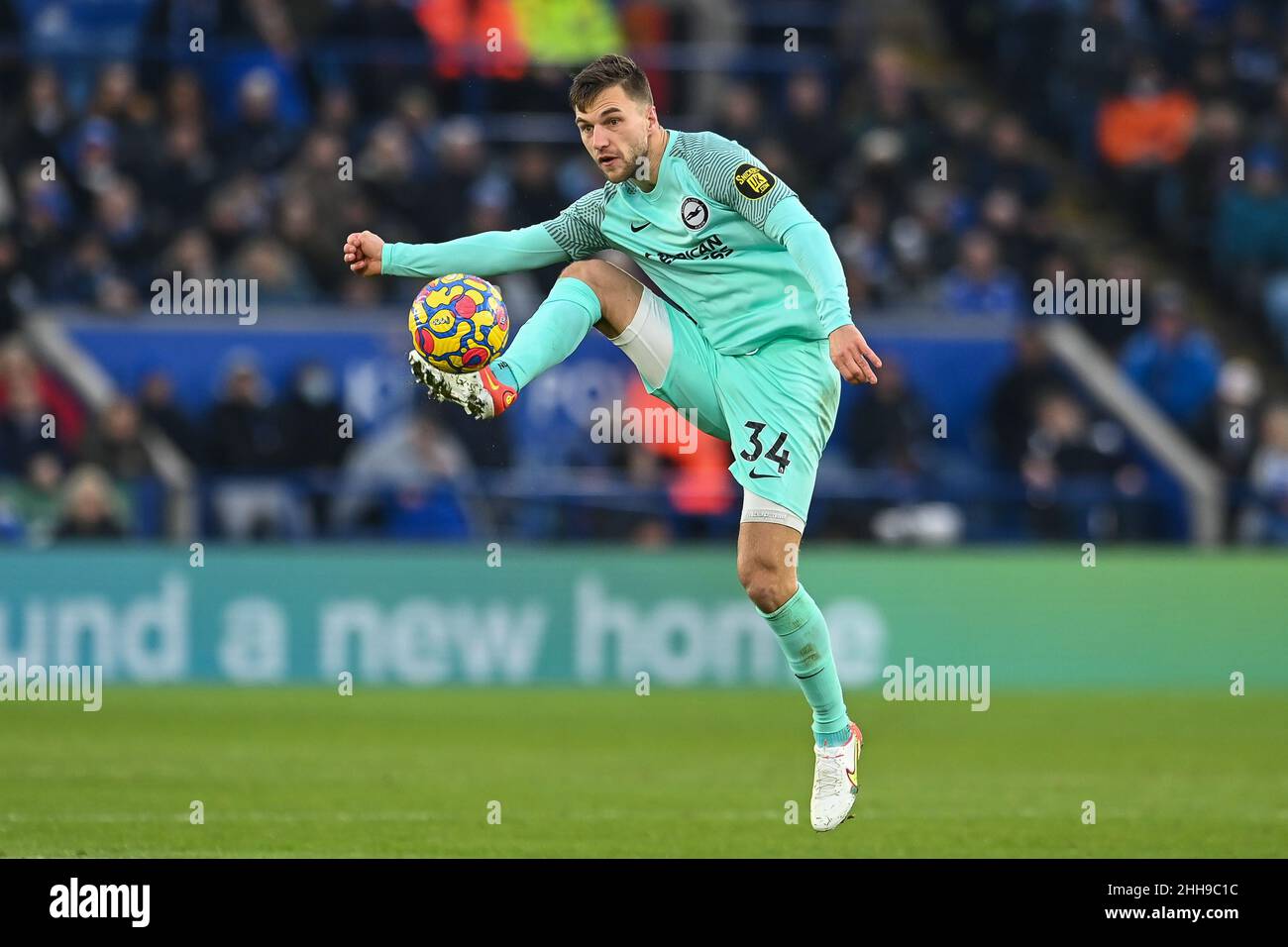 Joël Veltman #34 of Brighton & Hove Albion controls the ball in, on 1/23/2022. (Photo by Craig Thomas/News Images/Sipa USA) Credit: Sipa USA/Alamy Live News Stock Photo