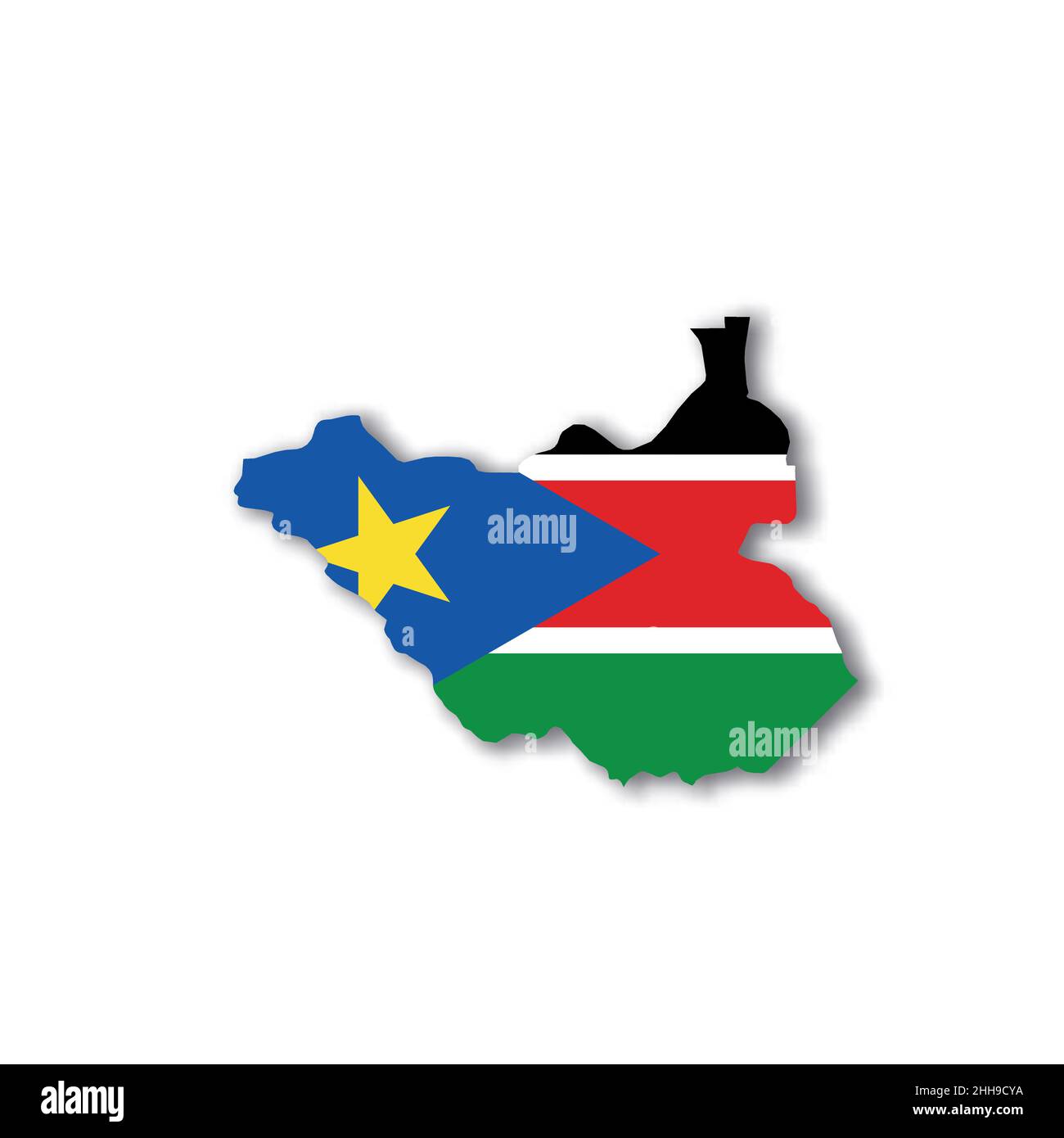 South Sudan national flag in a shape of country map Stock Vector Image ...