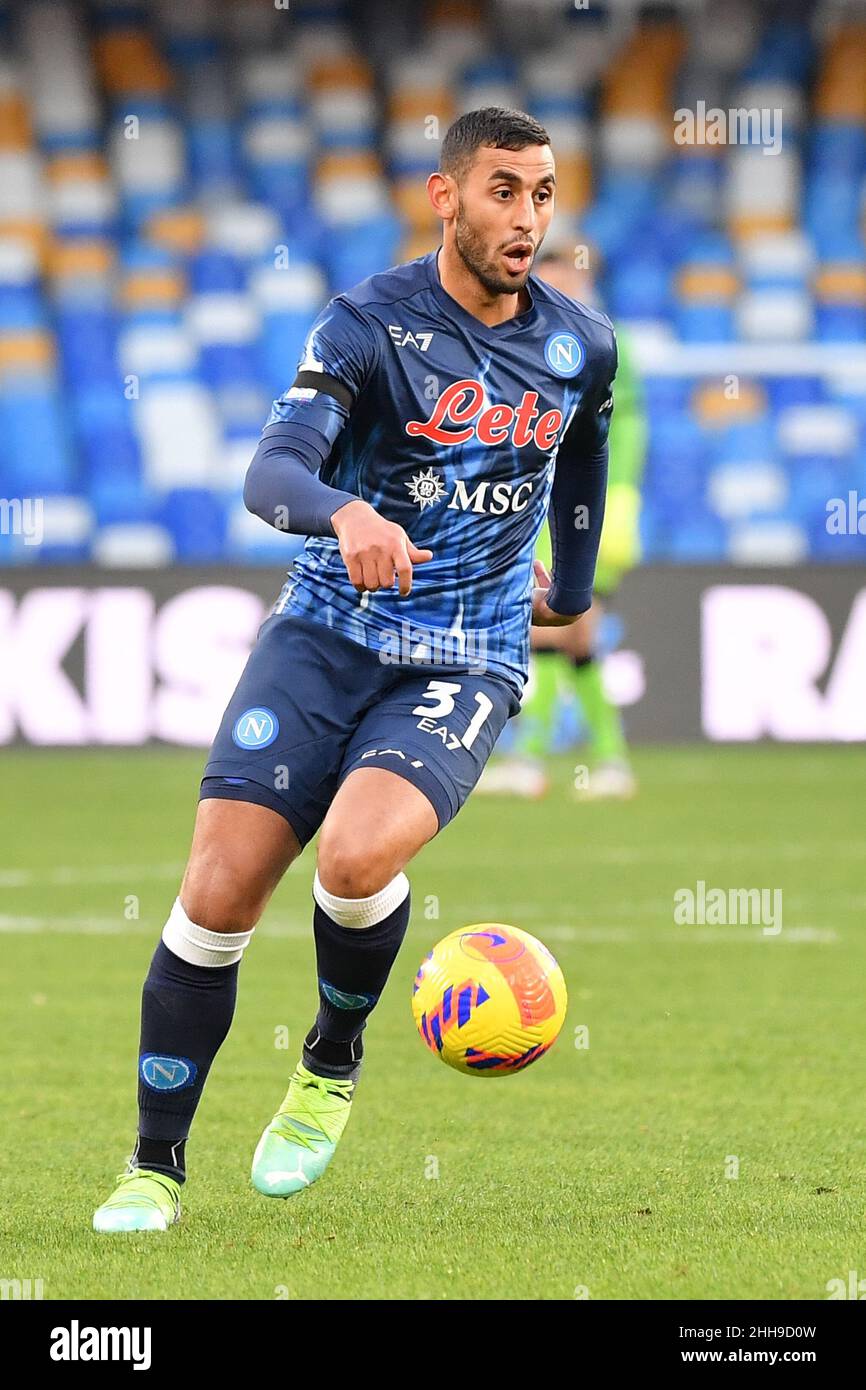 Naples, Italy. 23rd Jan, 2022. Napoli's defender Faouzi Ghoulam during SSC Napoli vs US Salernitana, italian soccer Serie A match in Naples, Italy, January 23 2022 Credit: Independent Photo Agency/Alamy Live News Stock Photo