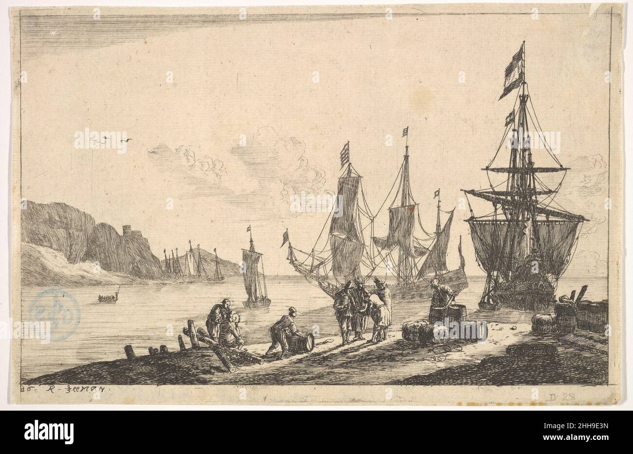 Bay with Sailing Vessels 17th century Reinier Nooms, called Zeeman Dutch. Bay with Sailing Vessels  380679 Artist: Reinier Nooms, called Zeeman, Dutch, Amsterdam ca. 1623?1664 Amsterdam, Bay with Sailing Vessels, 17th century, Etching; state II, sheet: 5 1/4 x 8 1/16 in. (13.4 x 20.5 cm). The Metropolitan Museum of Art, New York. Bequest of Grace M. Pugh, 1985 (1986.1180.1415) Stock Photo