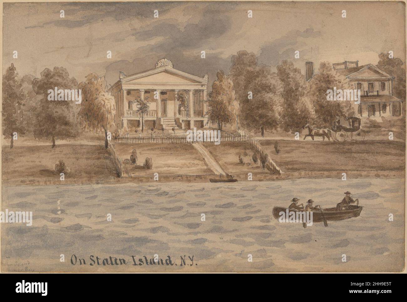 Inner Bay, Staten Island, New York ca. 1872 Augustus Köllner American. Inner Bay, Staten Island, New York 383421 Artist: August K?llner, American, active 1838?72, Inner Bay, Staten Island, New York, ca. 1872, Watercolor, image: 4 13/16 x 7 1/8 in. (12.2 x 18.1 cm) sheet: 6 5/8 x 8 7/8 in. (16.8 x 22.5 cm). The Metropolitan Museum of Art, New York. The Edward W. C. Arnold Collection of New York Prints, Maps and Pictures, Bequest of Edward W. C. Arnold, 1954 (54.90.77) Stock Photo