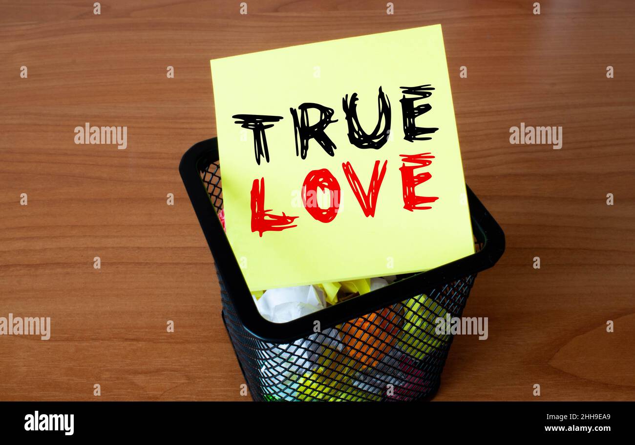 True Love - calligraphy text with hearts. Good for wedding decor, greeting card, poster, banner, textile print, and gift design Stock Photo