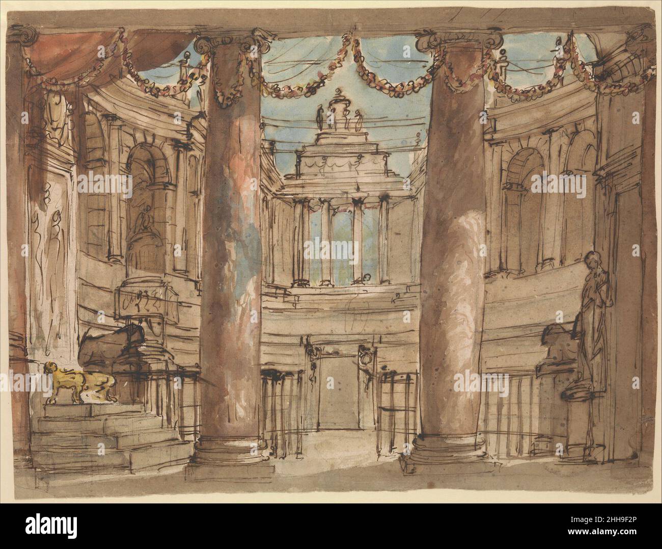 Design for a Stage Set 1770–80 Giuseppe Barberi Italian A prodigious draughtsman, Barberi designed many architectural projects that remained for the most part unexecuted. He was trained as a silversmith under Luigi Valadier, father of the Roman neoclassic architect, Giuseppe Valadier. Many of Barberi's drawings, including this one, were wrongly attributed to the younger Valadier until Berliner showed them to be the innovative products of Barberi's fertile imagination. Most of Barberi's drawings are in the Cooper-Hewitt Museum and the Museo di Roma. They show Barberi to have been one of Rome's Stock Photo
