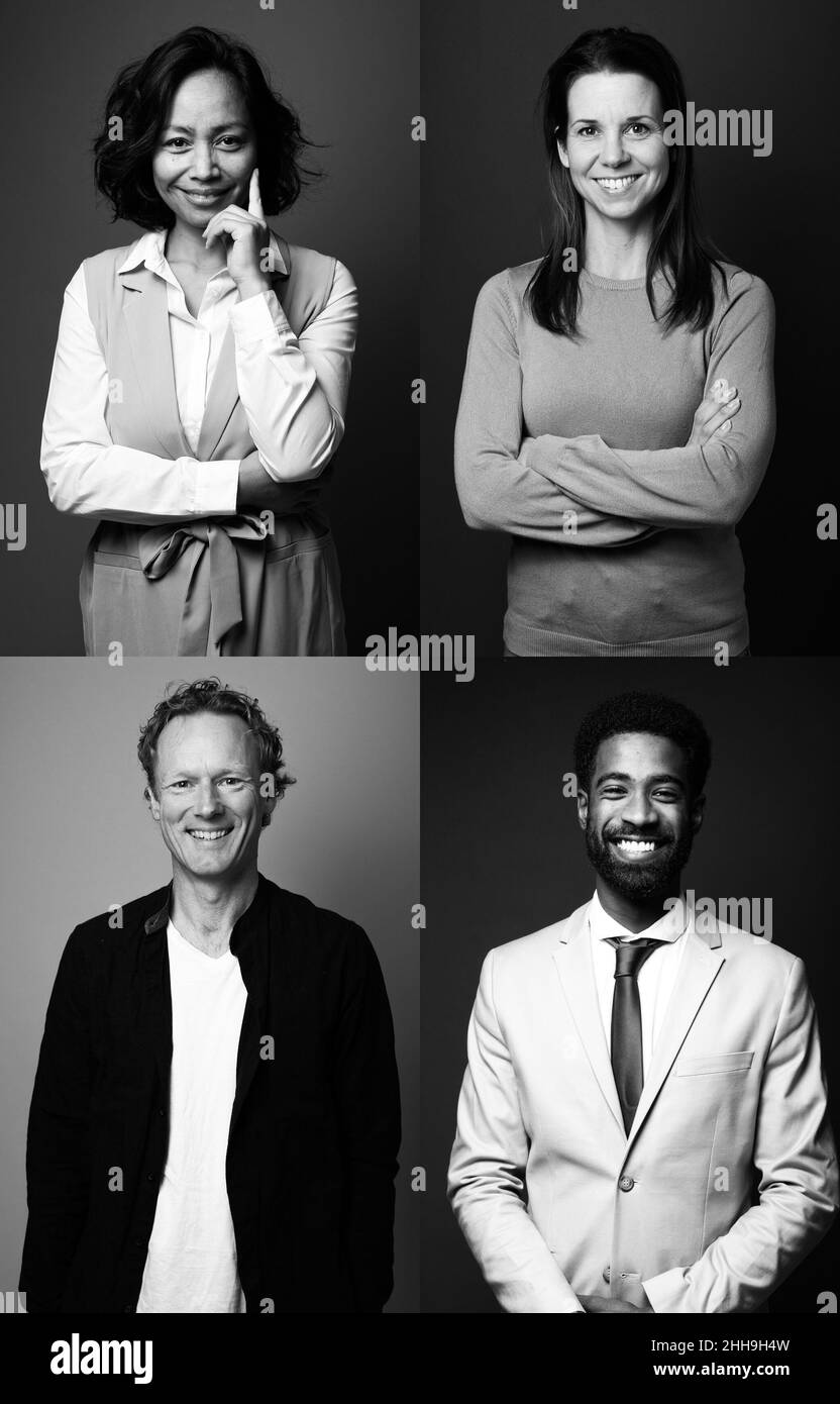 Group happy people mixed race Black and White Stock Photos & Images - Alamy