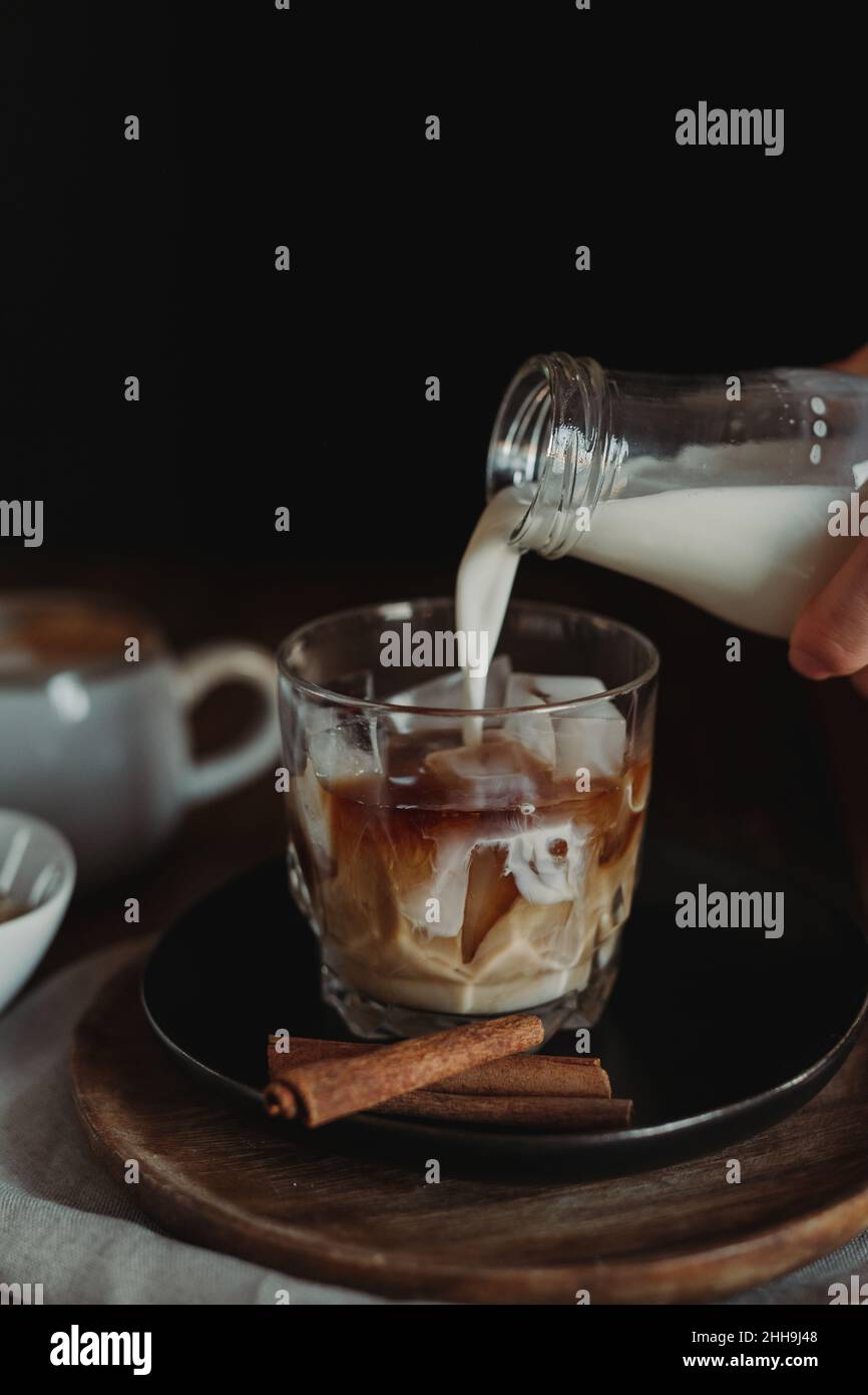 Iced Brown Sugar Oat Milk Latte Ingredients. Process of Making Iced