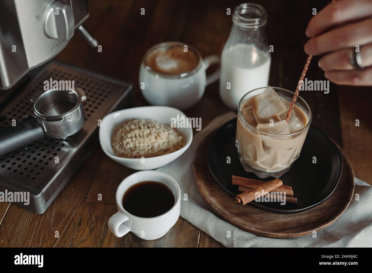 Iced Brown Sugar Oat Milk Latte Ingredients. Process of Making Iced