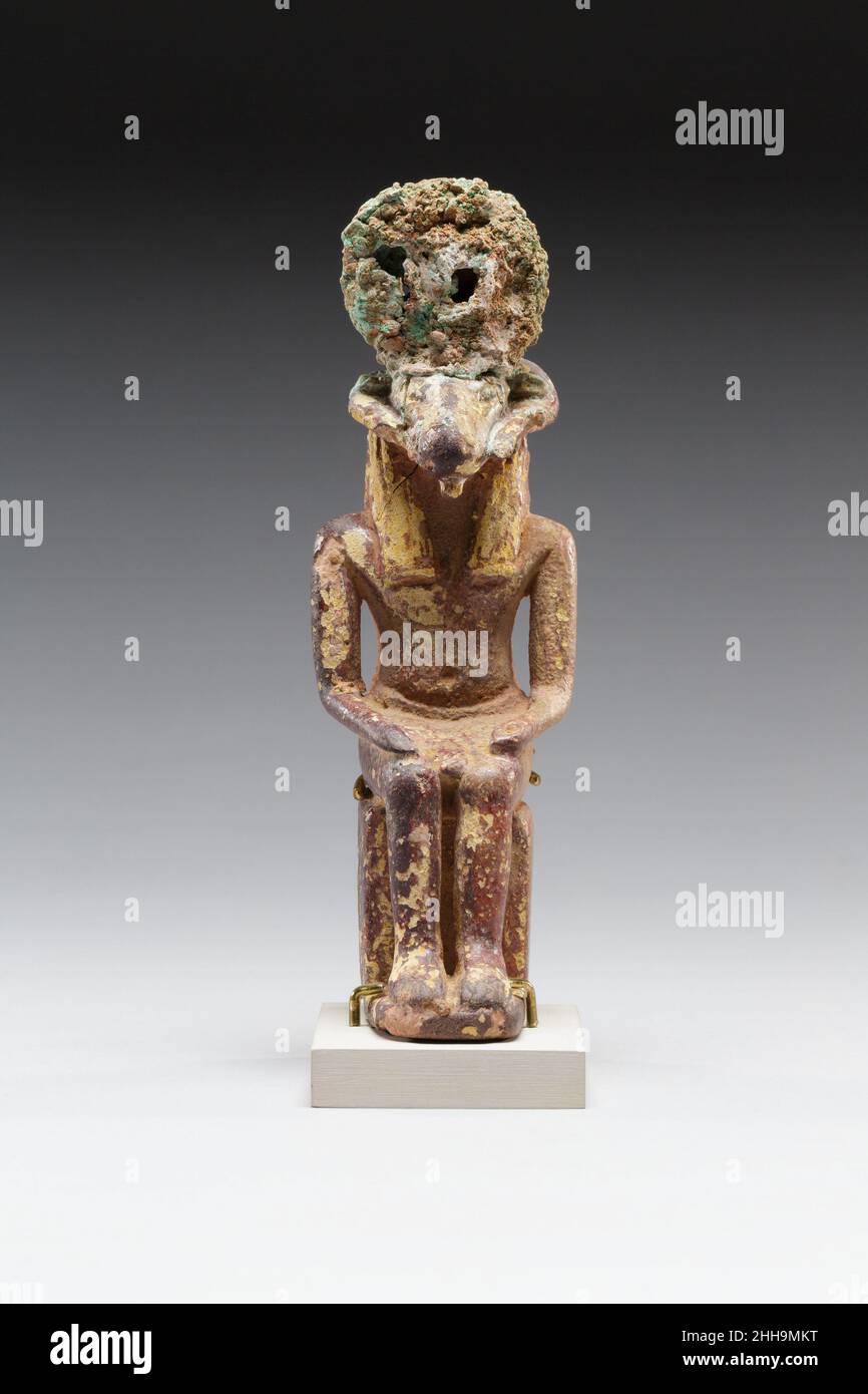 Ram-headed figure of the god Khnum 664–525 B.C. Late Period. Ram-headed figure of the god Khnum. 664–525 B.C.. Faience, bronze or copper alloy (headdress). Late Period. From Egypt. Dynasty 26 Stock Photo