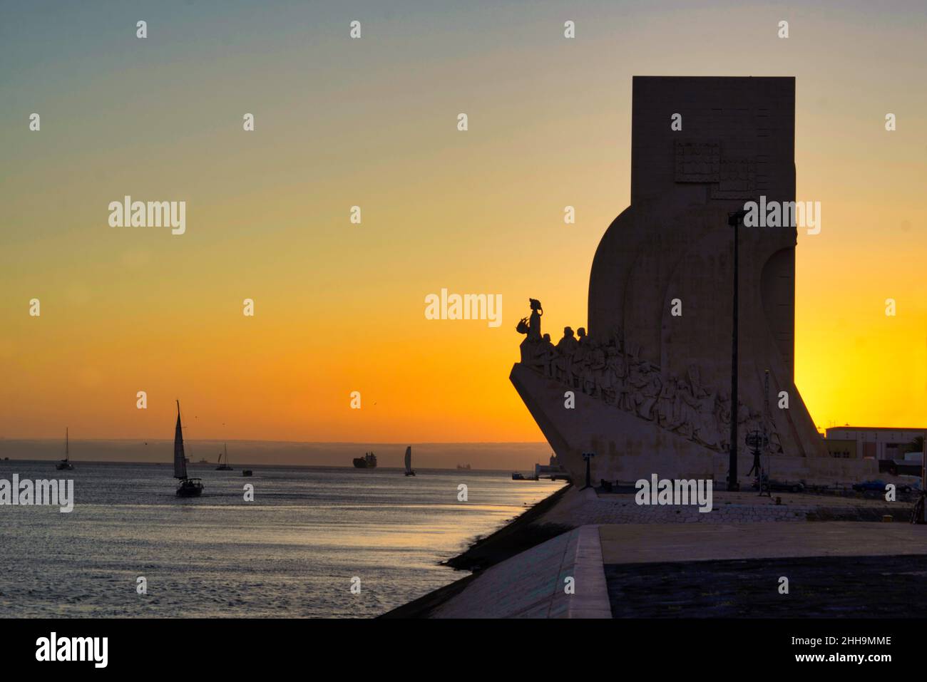 Discovery monument, Lisbon, Portugal, in sunset Stock Photo