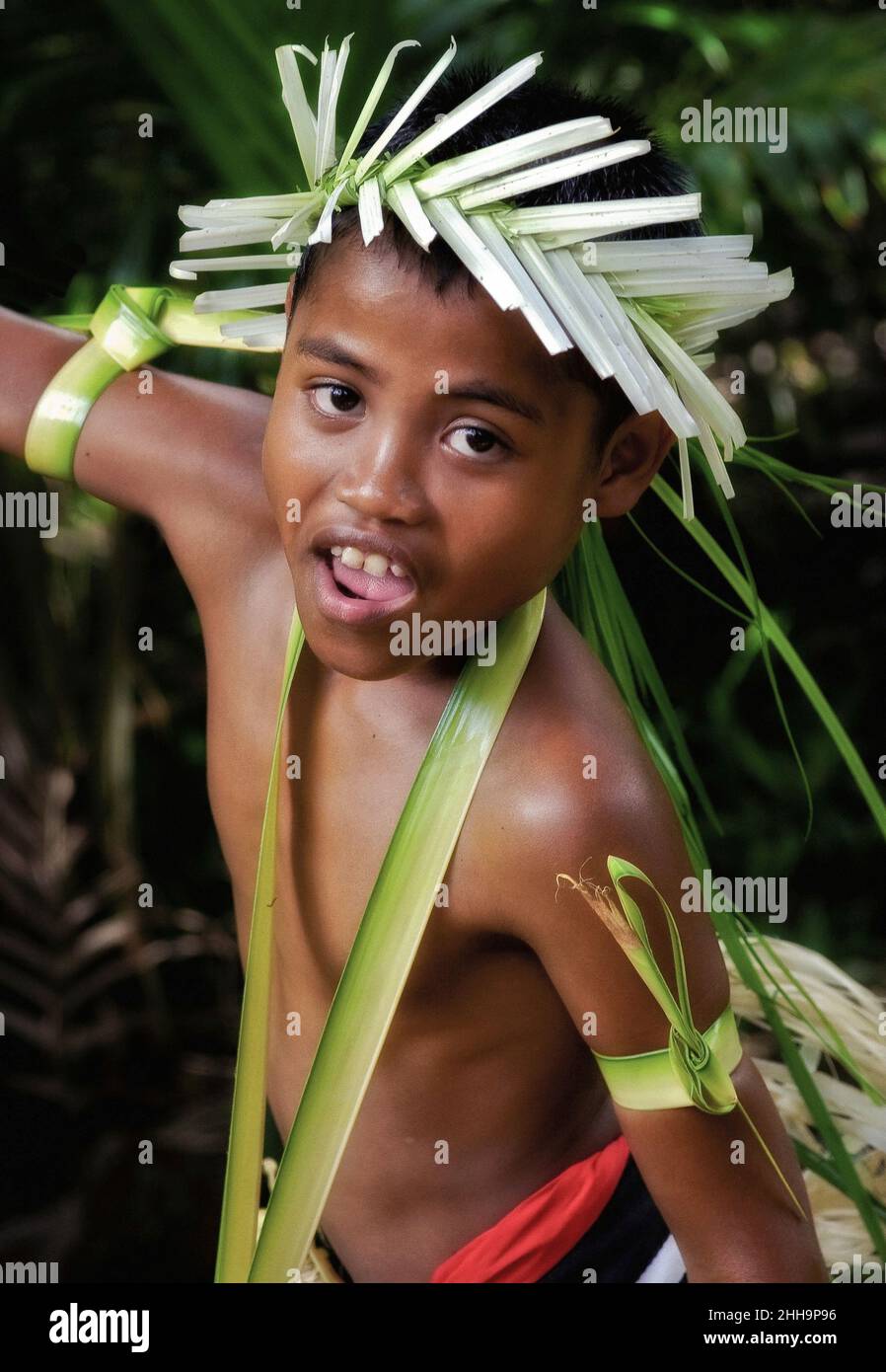 A Young traditional dancer on the the Island of Yap, an island located in the Caroline Islands of the western Pacific Ocean, a part of the Federated S Stock Photo