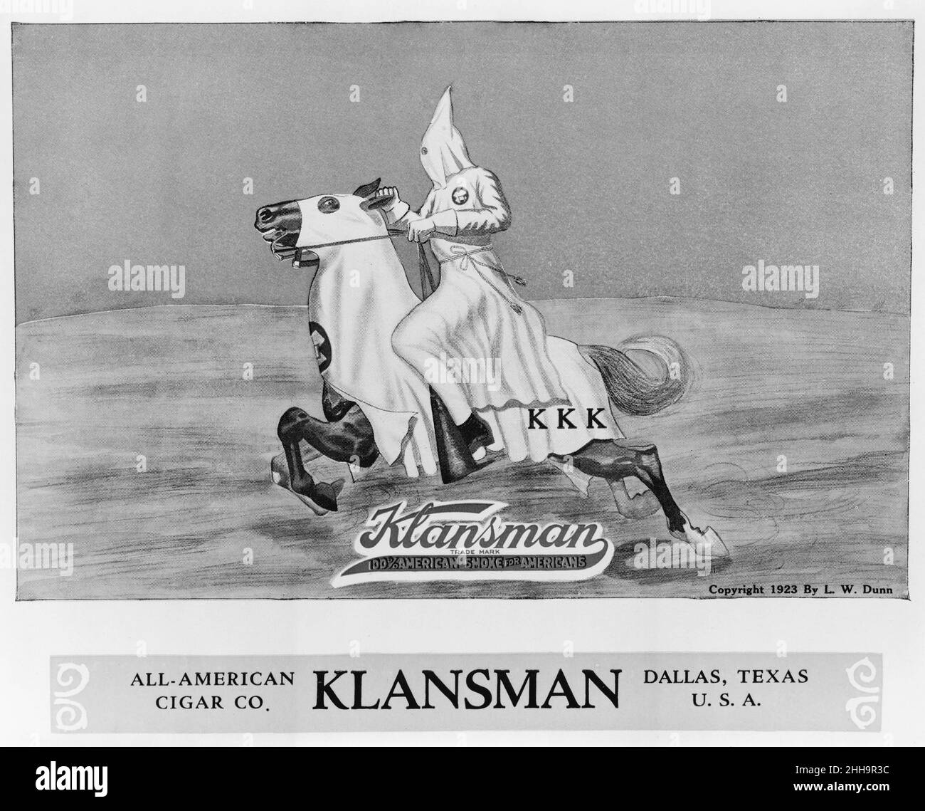 Klansman on Horseback, Tobacco Label for Klansman Cigars, All-American Cigar Company, Dallas, Texas, USA, halftone Print, L.W. Dunn, 1923 Stock Photo