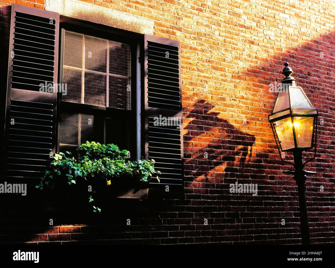 Back Bay Boston brownstone window and gas lamp Stock Photo Alamy