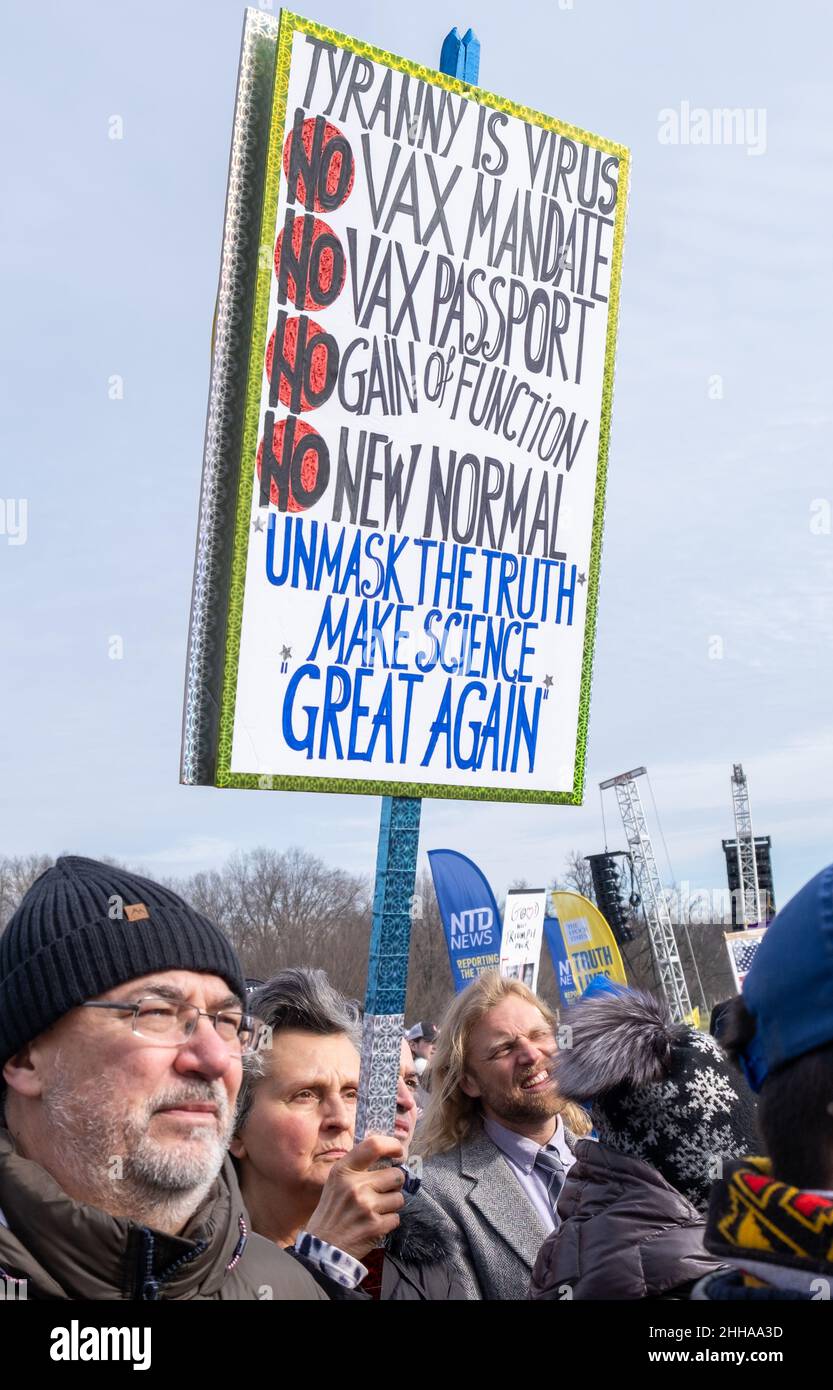 Demonstrators participate in the Defeat the Mandates march at the Lincoln Memorial in Washington, DC. Stock Photo