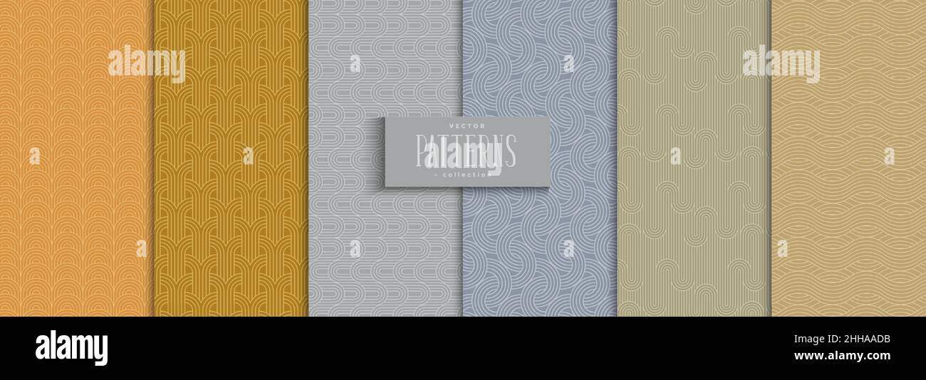 Set of geometric seamless pattern circle design. Traditional background wave lines elegant with pastel color Stock Vector