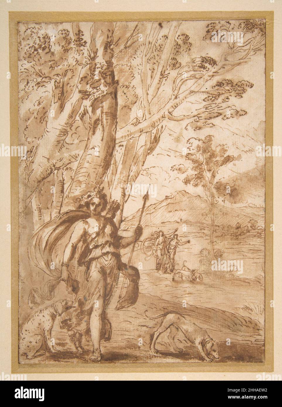 The Goddess Diana with Her Hounds Standing in a Landscape n.d. Agostino Tassi Italian. The Goddess Diana with Her Hounds Standing in a Landscape  372635 Stock Photo