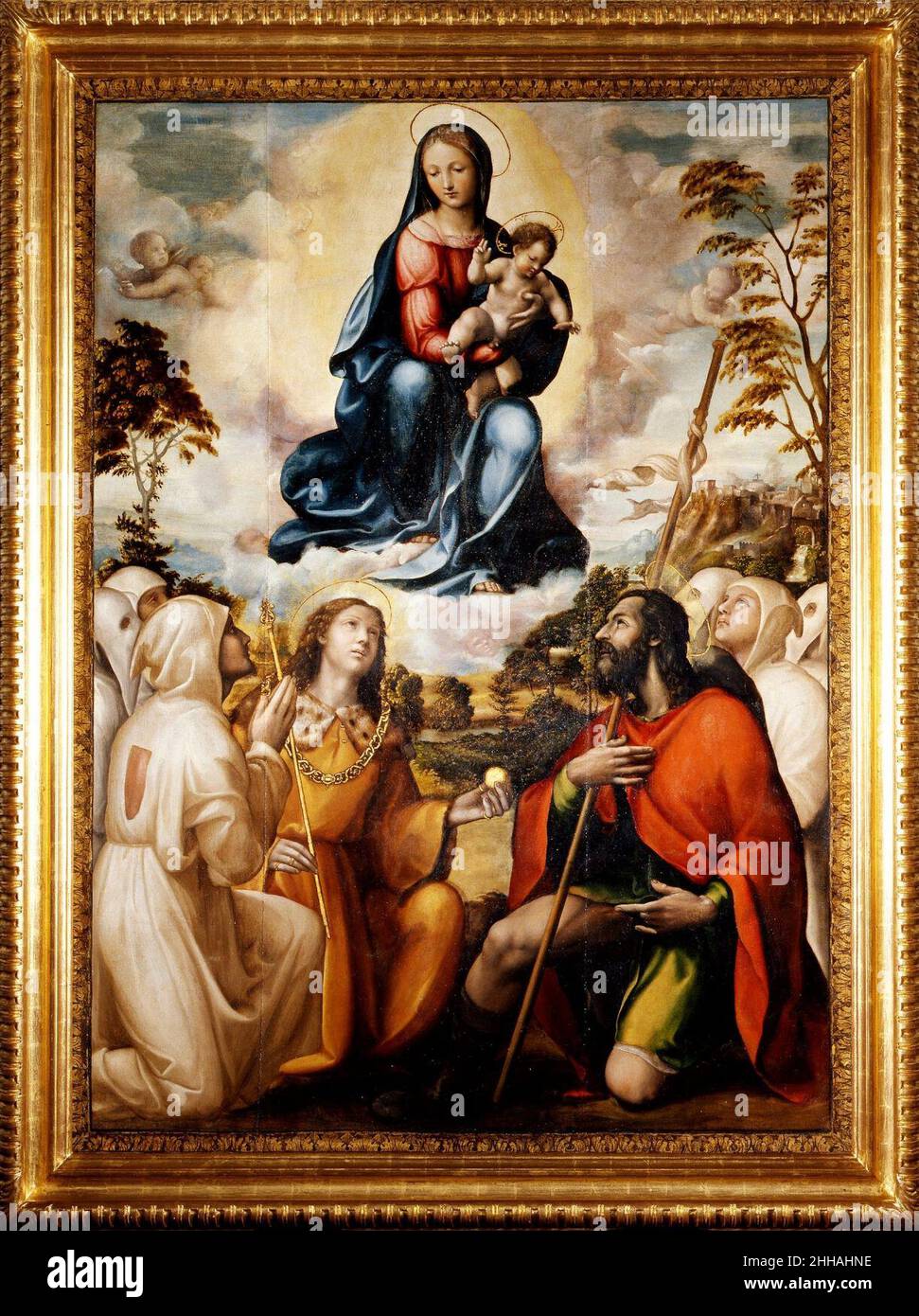 Sodoma - Madonna con Bambino in gloria San Sigismondo, San Rocco, Madonna e membri della confraternita di San Sebastiano, 1525, 1890 n.1590. Stock Photo