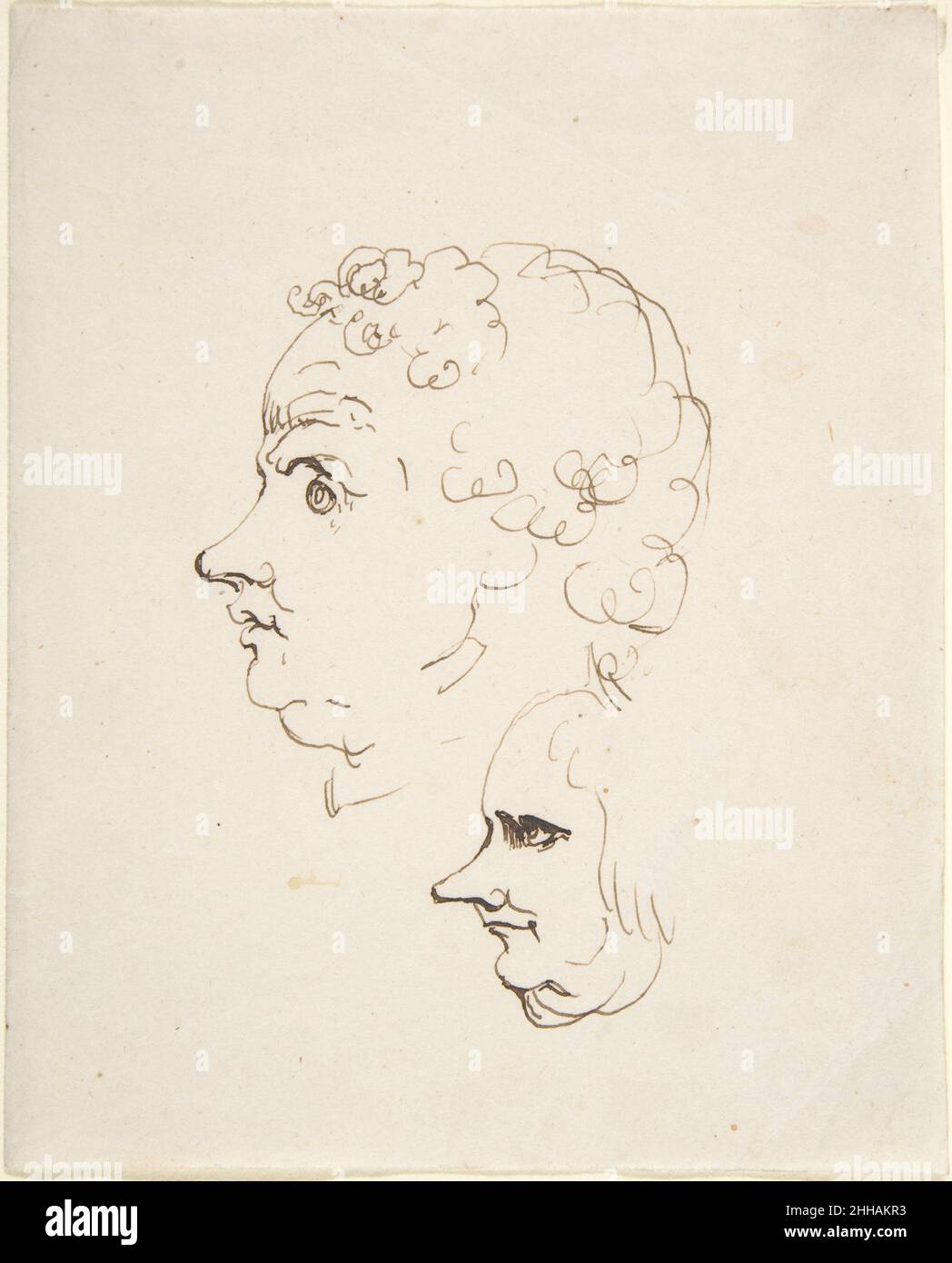 Two Caricature Heads of Men after 1794 Johann Heinrich Wilhelm Tischbein German. Two Caricature Heads of Men  383922 Artist: Johann Heinrich Wilhelm Tischbein, German, Haina 1751?1829 Eutin, Two Caricature Heads of Men, after 1794, Pen and brown ink, sheet: 5 x 4 1/16 in. (12.7 x 10.3 cm) Overall: 5 x 8 1/16 in. (12.7 x 20.5 cm). The Metropolitan Museum of Art, New York. Purchase, Alain and Marie-Christine van den Broek d'Obrenan Gift, 2008 (2008.626.1) Stock Photo