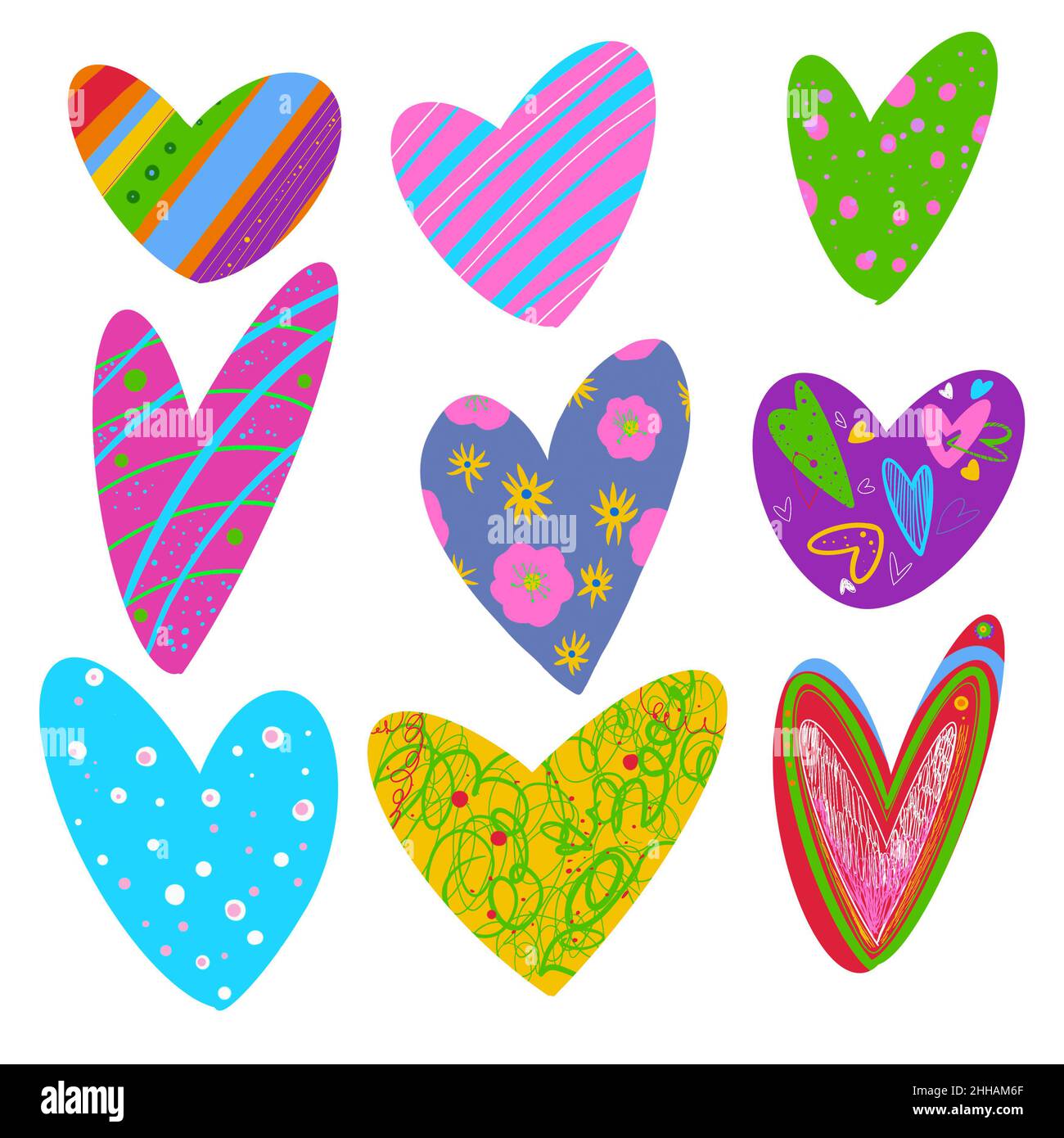 Collection of colorful LGBT hearts isolated on white background Stock Photo