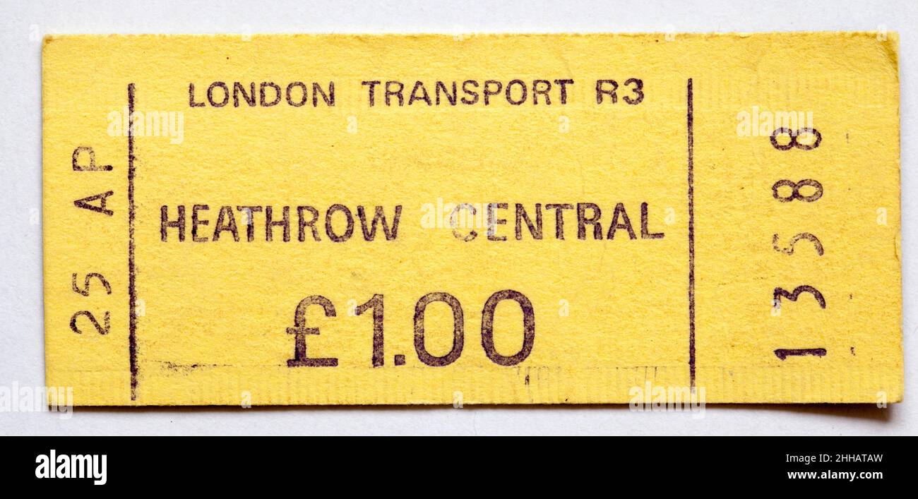 Vintage 1970s London Underground Railway Train Ticket - Heathrow Central Stock Photo