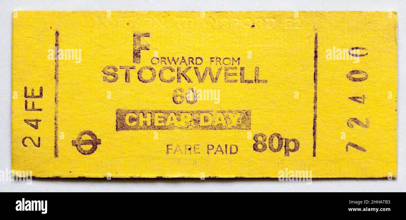 Vintage 1970s London Underground Railway Train Ticket - Stockwell Stock Photo